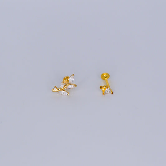 Piercings Achatados Dourados #34 Folha e Triângulo