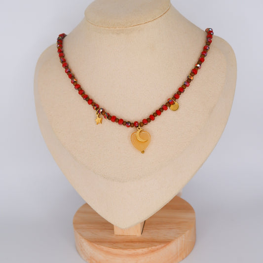 Colar Missangas Vermelhas com Pendentes