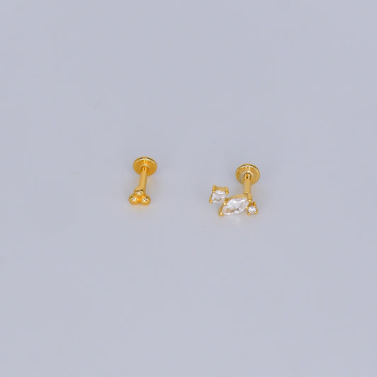 Piercings Achatados Dourados #37 três bolas e três brilhos