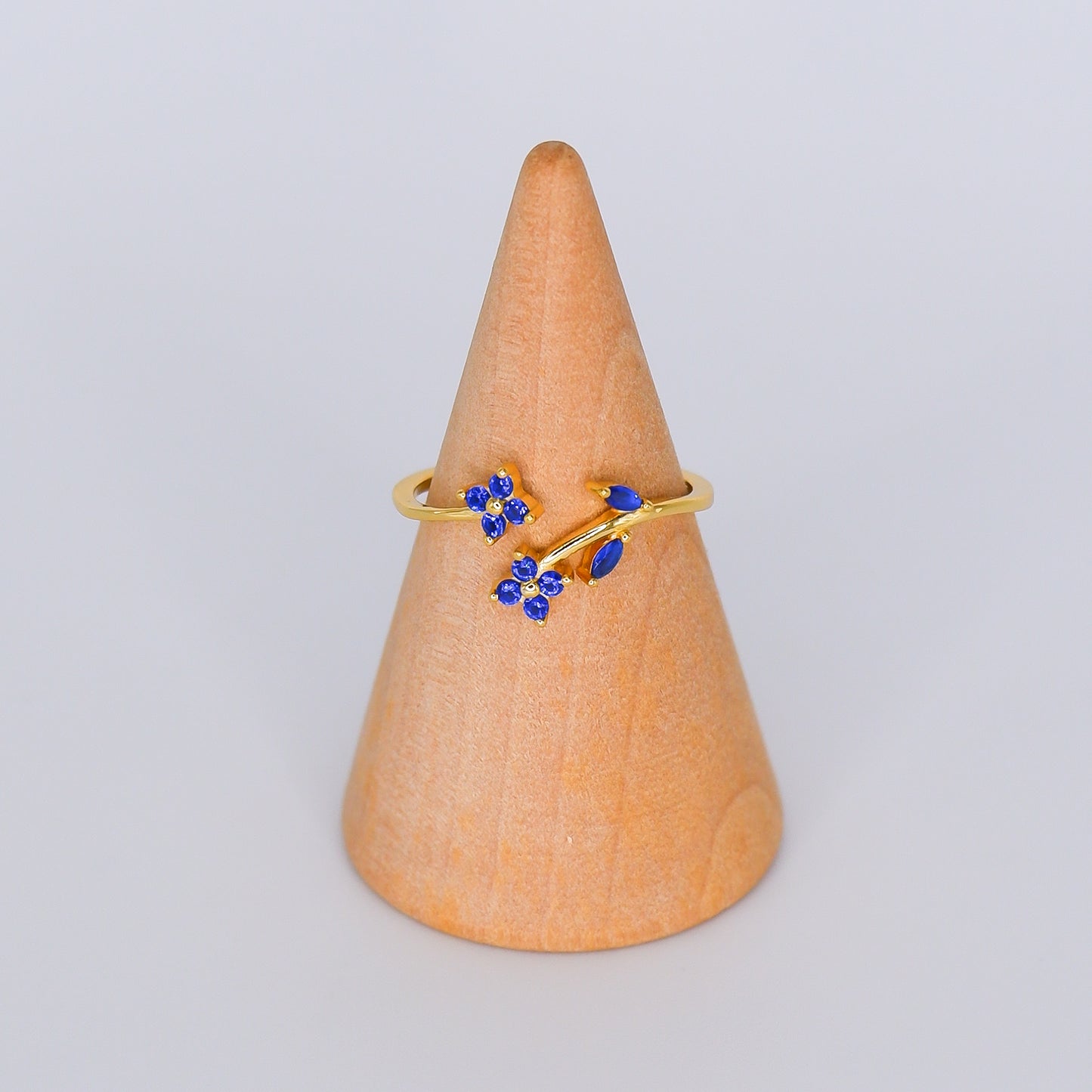 Anel S925 Ajustável Flores Azuis