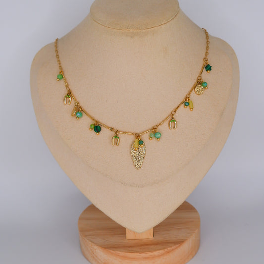 Colar Pedras Pendentes com Folha Pendentes