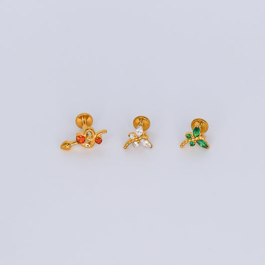 Piercing Achatado Cobra e Libelinha