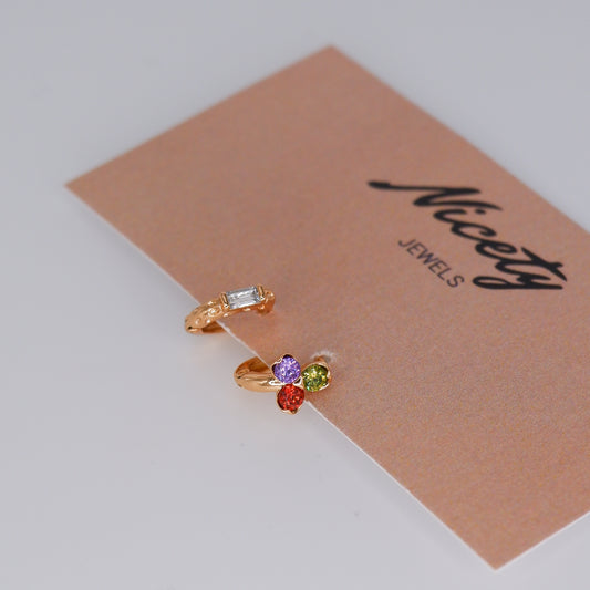 Mini Argolas 7,5mm Hipoalergénicas Rectángulo e Flor Colorida
