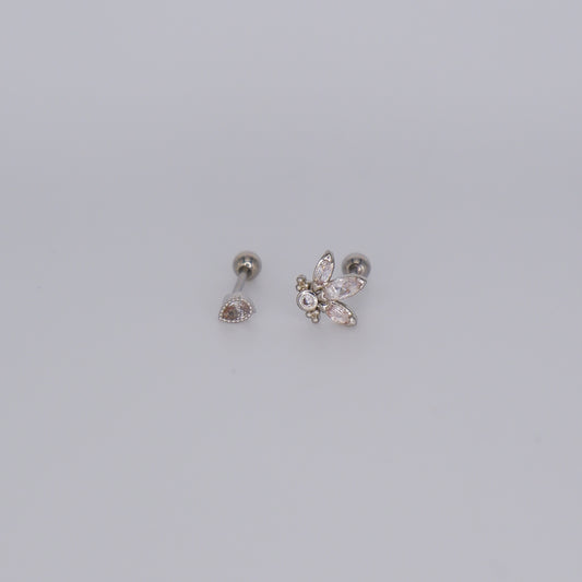 Piercing Bolinha Aço Inoxidável Prateado Brilhante e Flor