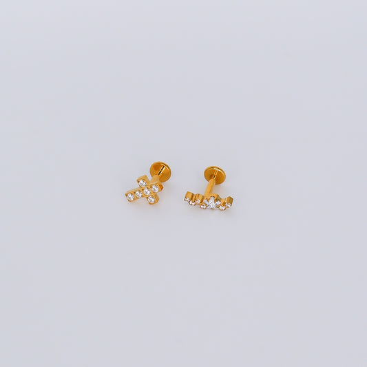 Piercing Achatado cruz e Estrela Curvo