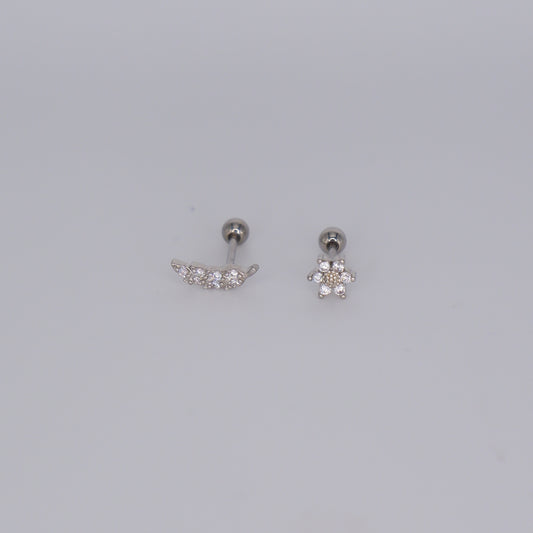 Piercing Bolinha Aço Inoxidável Prateado Folha e Flor