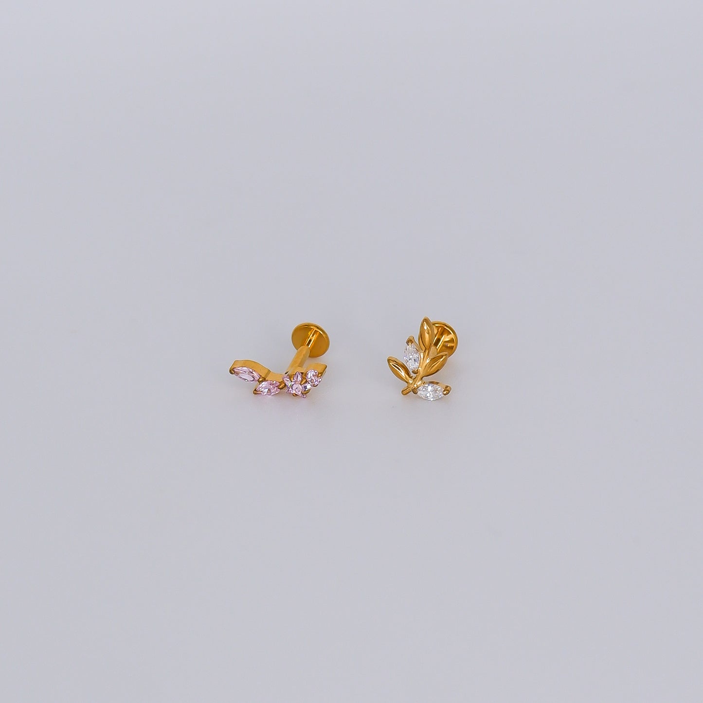 Piercing Achatado Curvo Rosa e Folha