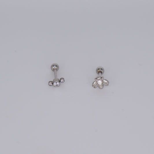 Piercing Bolinha Aço Inoxidável Prateado Risco e Abelha