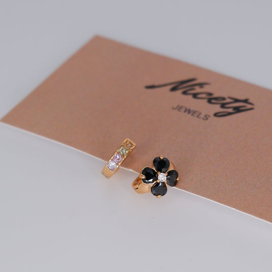 Mini Argolas 7,5mm Hipoalergénicas Tons Pastel e Flores Pretas