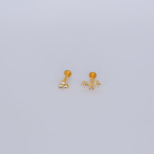 Piercing Achatado 3 Brilhantes e 3 Flores