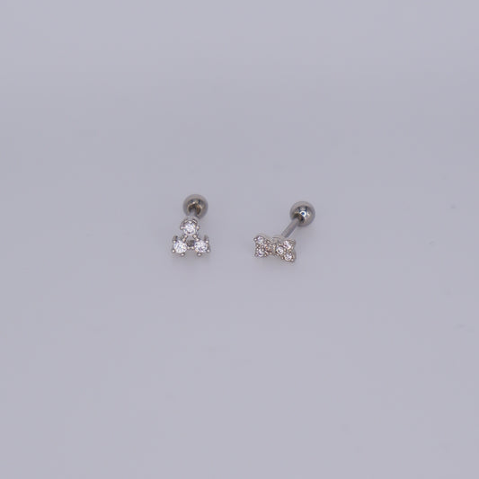 Piercing Bolinha Aço Inoxidável Prateado 3 brilhantes e Laço