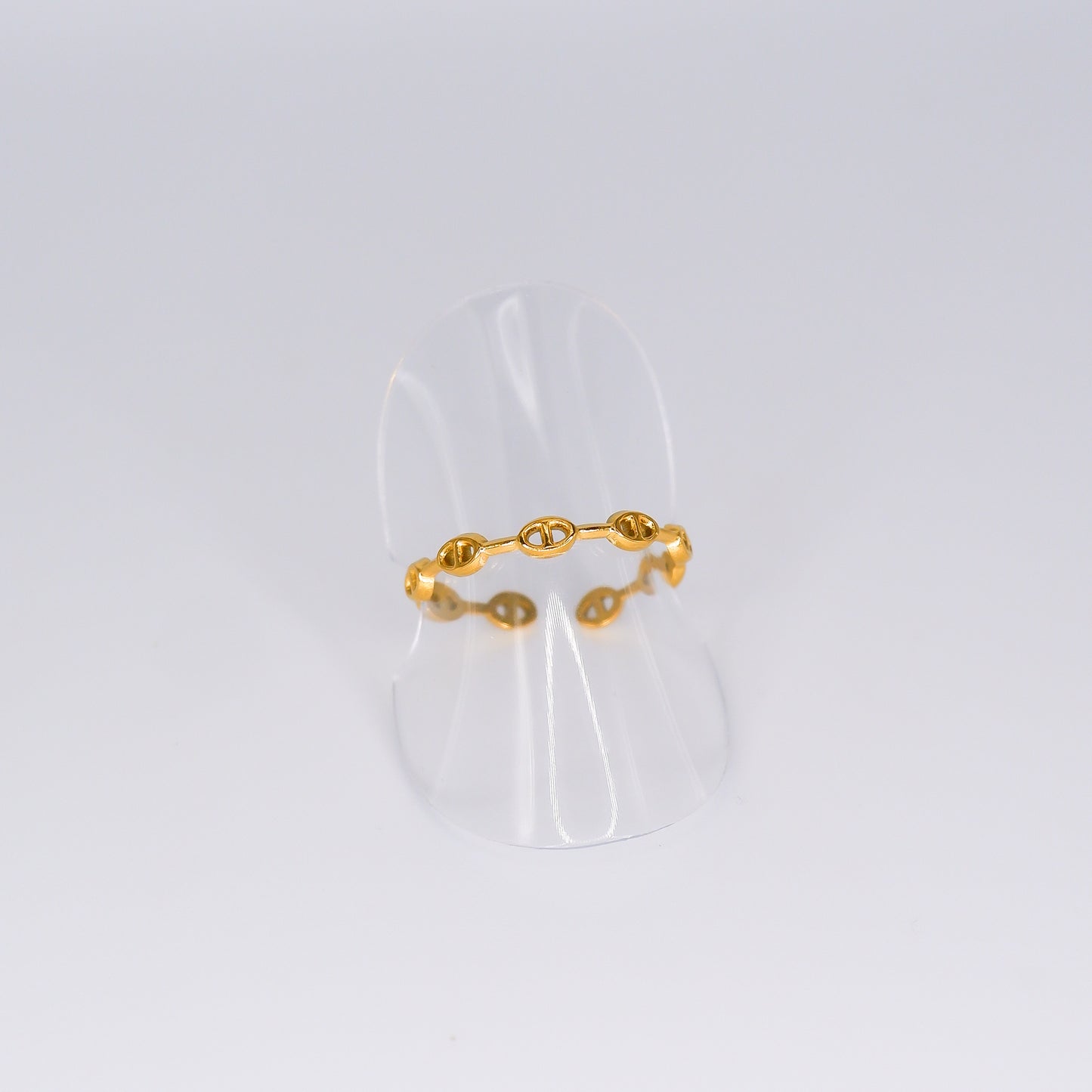 Anel Ajustável Bolas com Risco Douradas