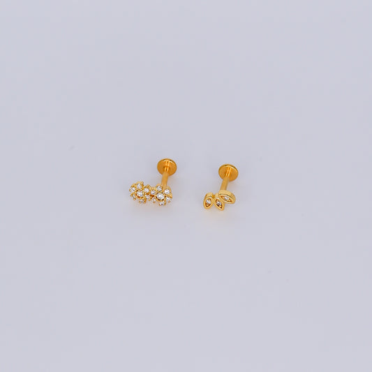 Piercing Achatado 2 Flores e 3 Folhas