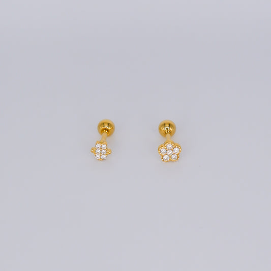 Piercing Bolinha Aço Inoxidável Flor e Mão