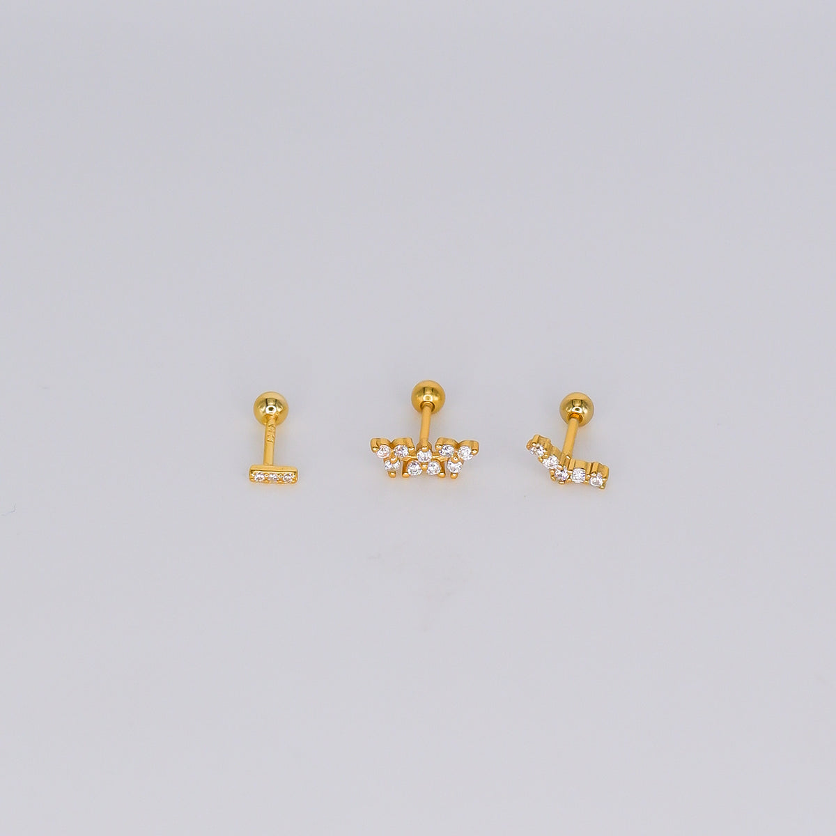 Piercings Bolinha Dourados #48 Mini Risco, 3 Flores e Curvo