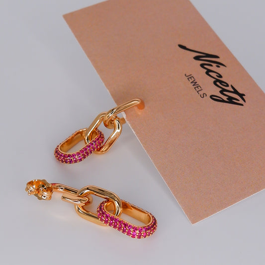 Argola Hipoalergénica Brilhante Corrente Rosa