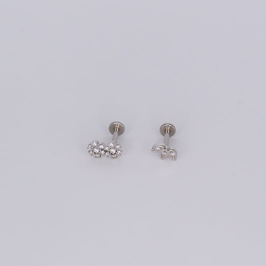 Piercing Achatado 2 Flores e 3 Folhas