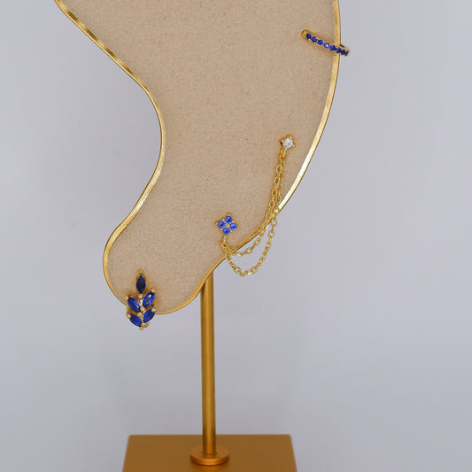 Argola S925 Azul Escuro c/ Brilhantes e Corrente