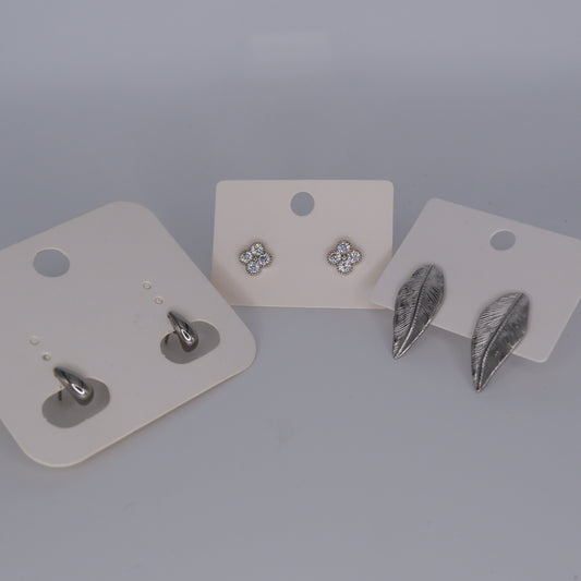 Brincos Espeto Prateado Gota, Flor e Folha