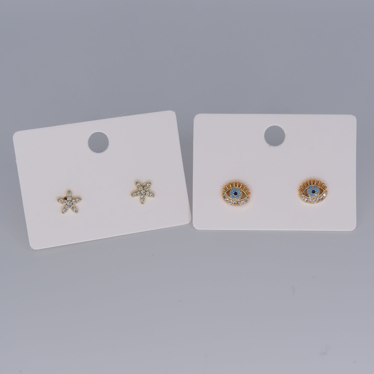 Brinco de Espeto Dourado Flores e Olhos Hipoalergénicos