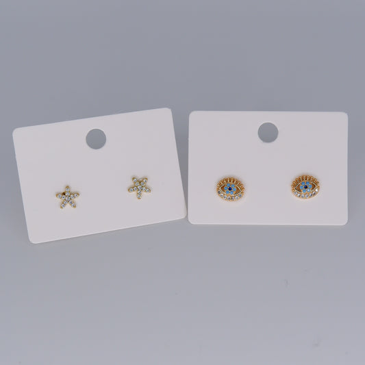 Brinco de Espeto Dourado Flores e Olhos Hipoalergénicos