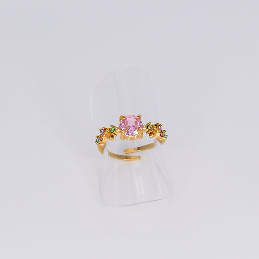 Anel Ajustável Pedra Rosa Coloido