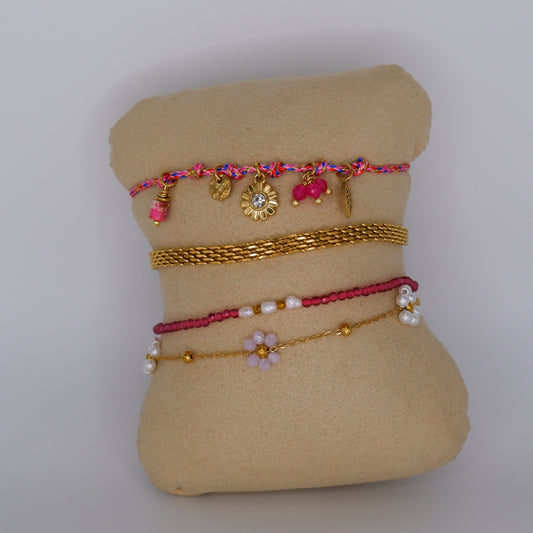 Pulseira Aço Inoxidável Tecido, Malha, Rosa, Flores