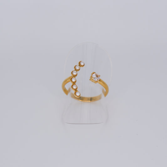 Anel Ajustável Dourado Pérolas