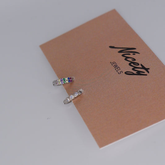 Mini Argolas 6mm Prateadas Hipoalergénicas Duplas Coloridas e Bolinhas Transparentes