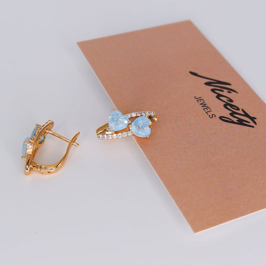 Argola Hipoalergénica 2 Corações Azuis