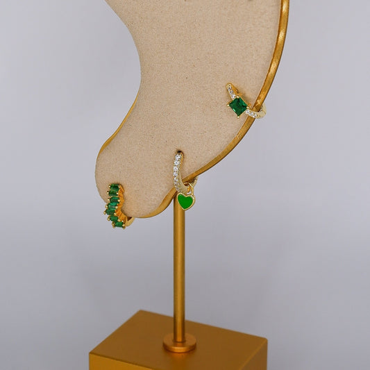 Argola S925 Verde c/ Brilhantes