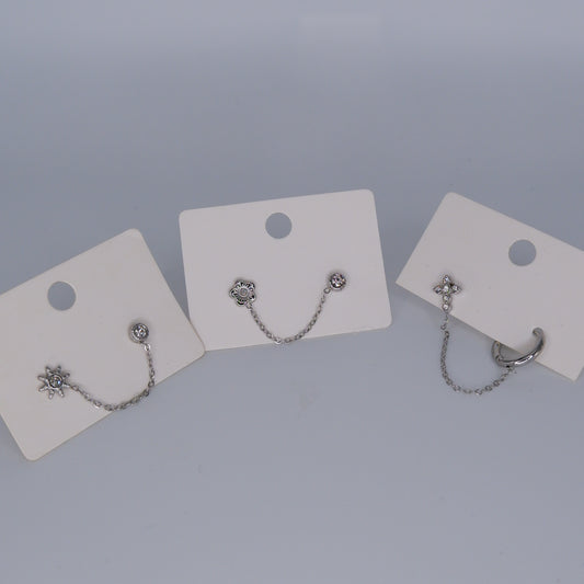 Brinco Espeto Duplo Prateado Corrente