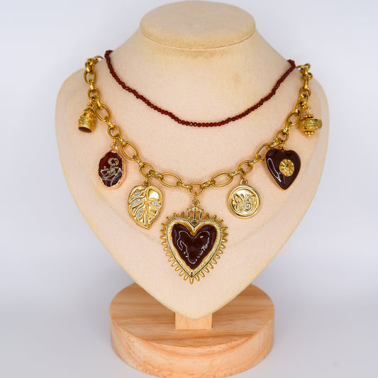 Colar Bordeaux e Pendentes