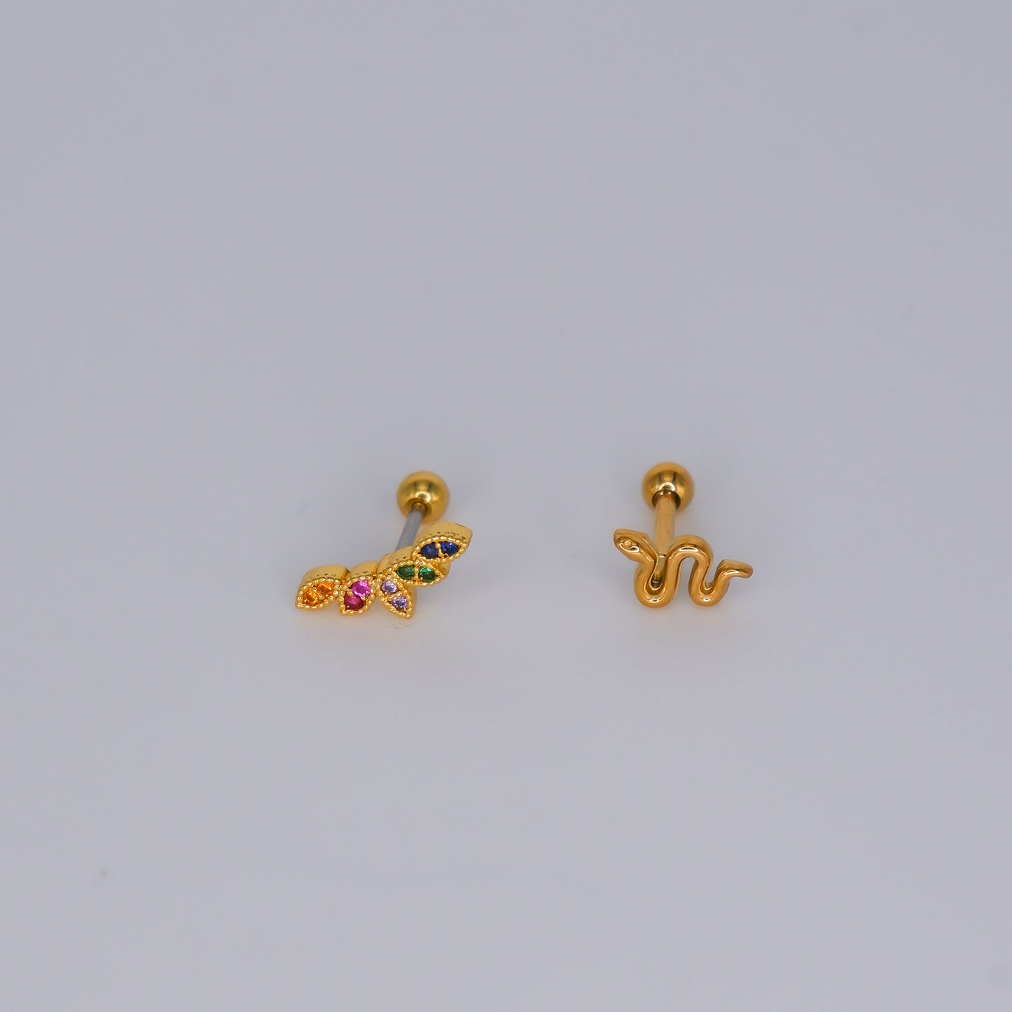 Piercing Bolinha Aço Inoxidável Colorido e Cobra