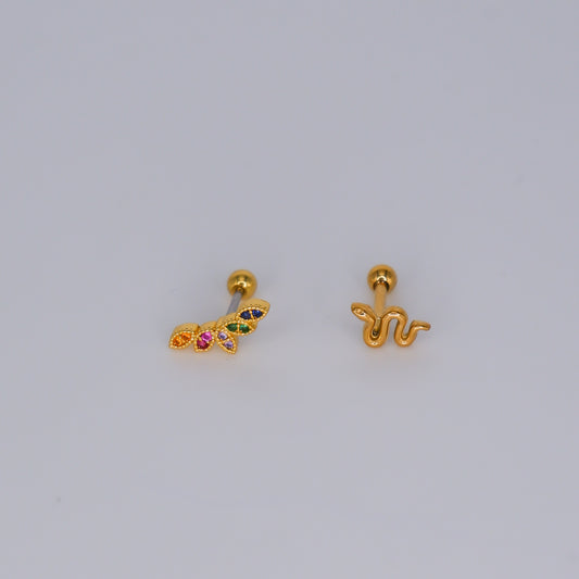 Piercing Bolinha Aço Inoxidável Colorido e Cobra
