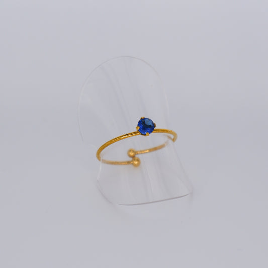 Anel Ajustável Dourado Ponto Luz Azul