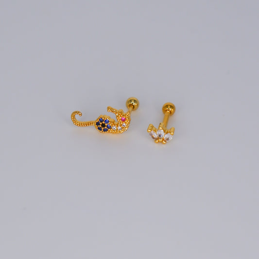 Piercing Bolinha Aço Inoxidável Cavalo Marinho e Coroa
