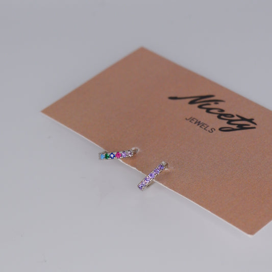 Mini Argolas 7,5mm Prateadas Hipoalergénicas Coloridas e Lilás