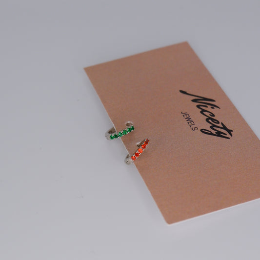 Mini Argolas 7,5mm Prateadas Hipoalergénicas Verde e Laranja