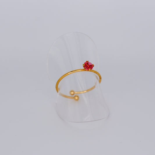 Anel Ajustável Dourado Ponto de Luz Rosa