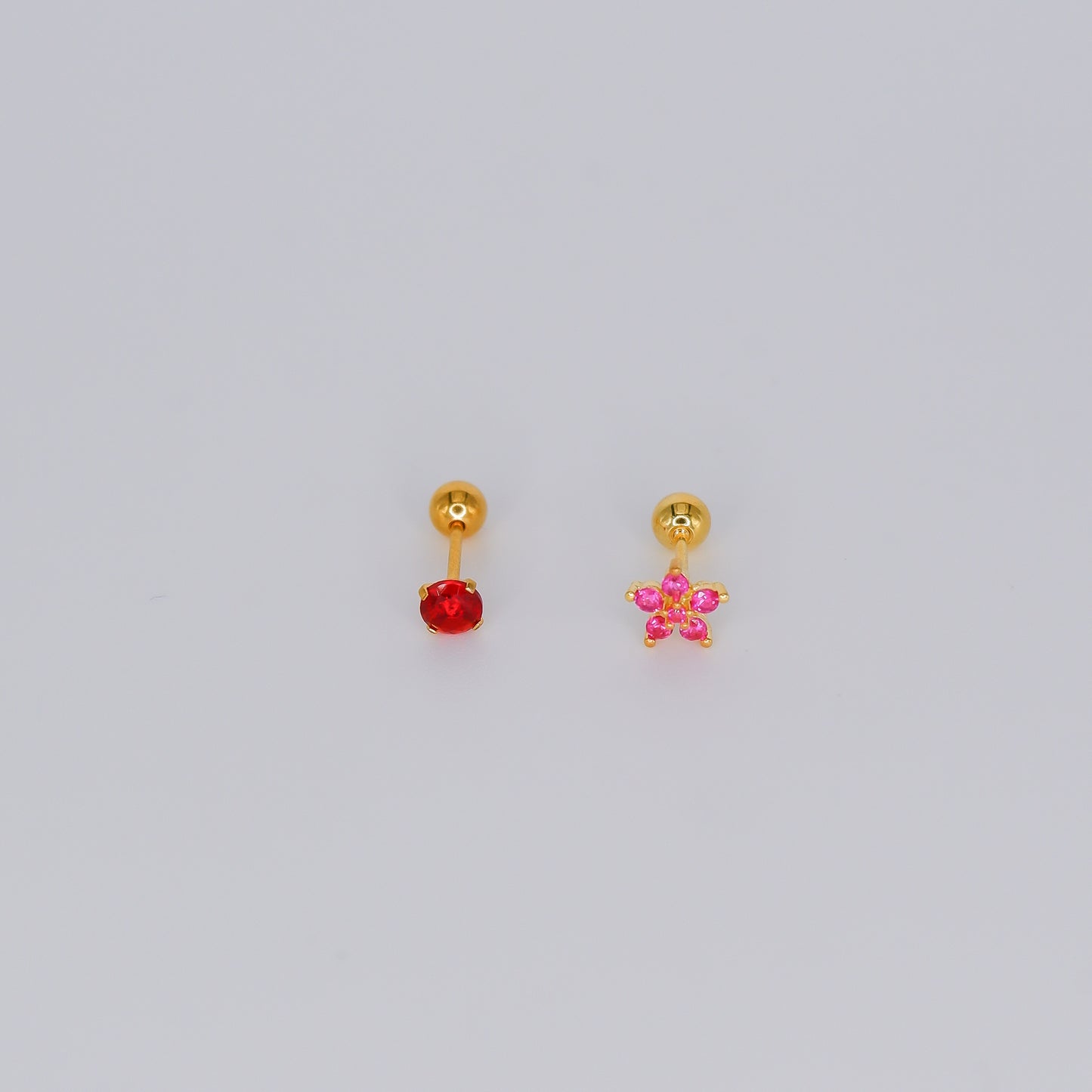 Piercing Bolinha Flor Rosa e ponto de Luz