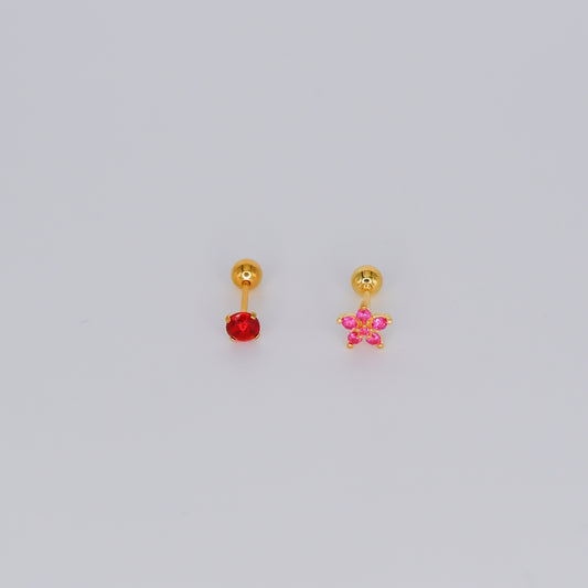 Piercing Bolinha Flor Rosa e ponto de Luz