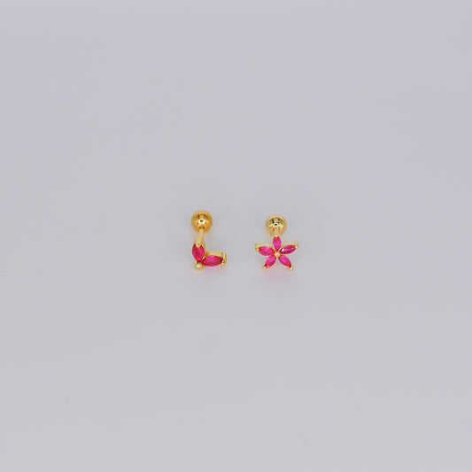 Piercing Bolinha Flore e Folha Rosa