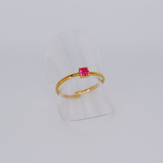 Anel Ajustável Dourado Ponto de Luz Rosa