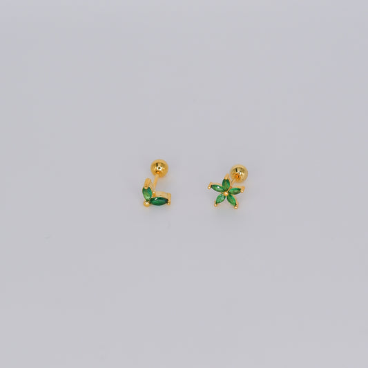 Piercing Bolinha Flor Verde e Folha