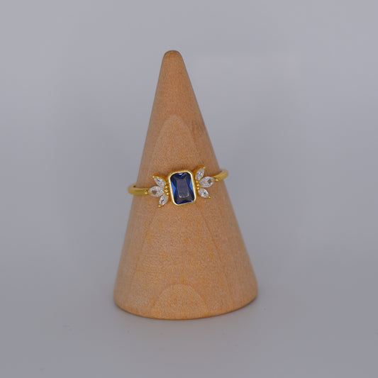 Anel S925 Pedra azul retangular