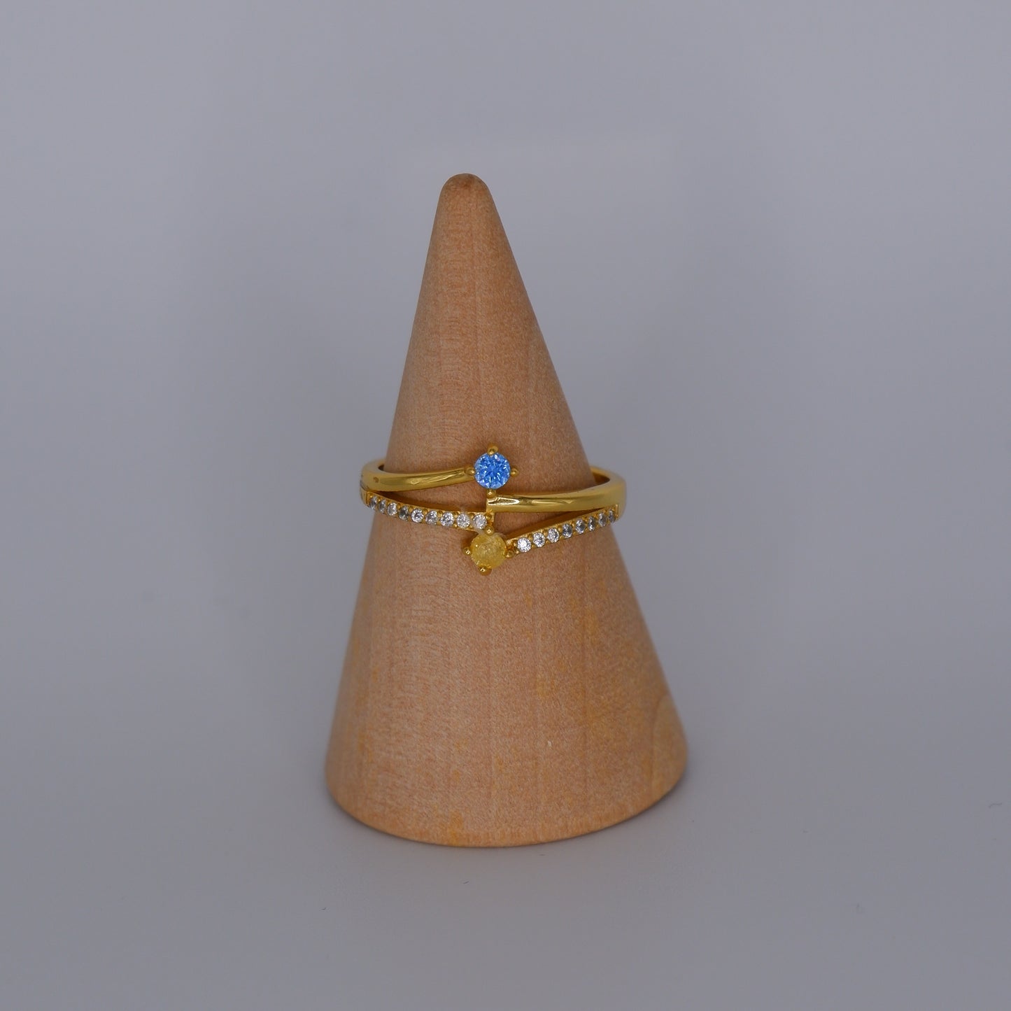 Anel S925 pedra azul e amarela