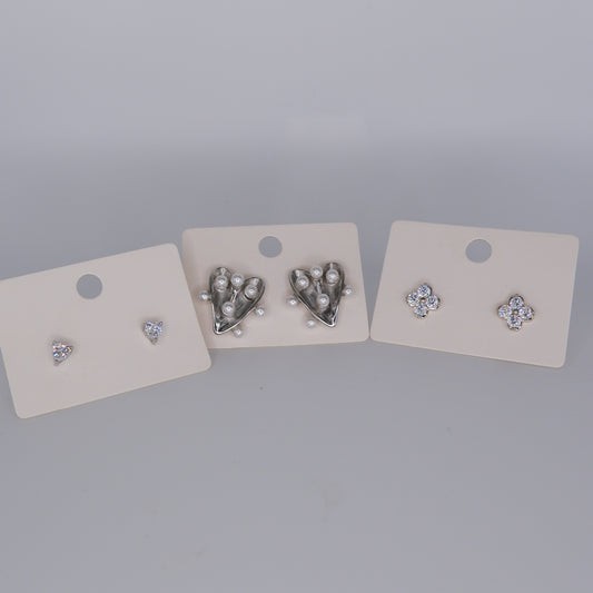 Brinco Espeto Prateado Ponto Luz, Coração e Flor