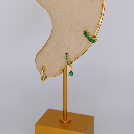 Argola S925 Verde c/ Brilhantes