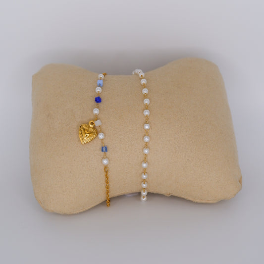 Pulseira Pé Dourada Coração e Pérolas
